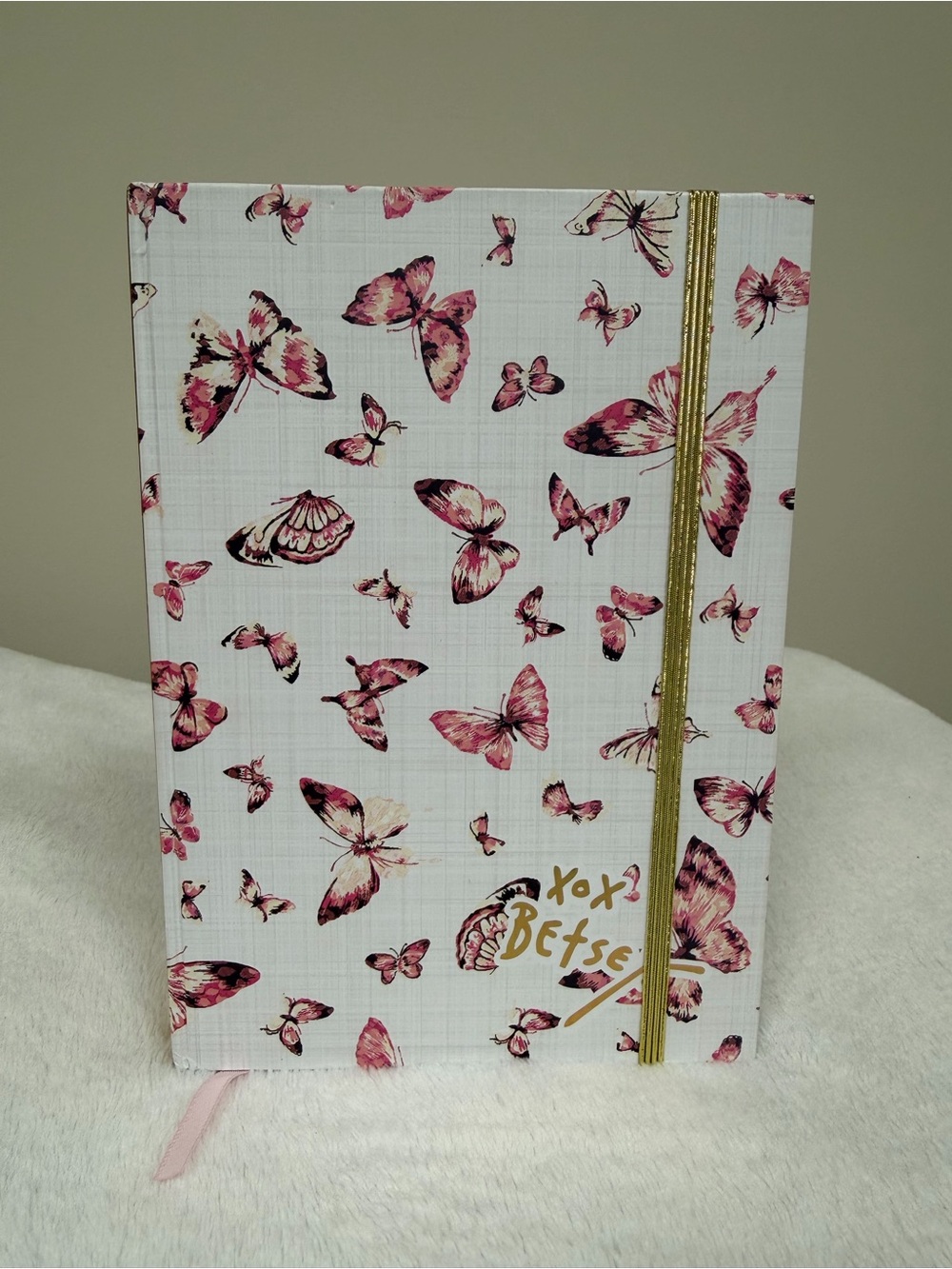 Betsey Johnson White Notebook with Pink Butterfly Print
